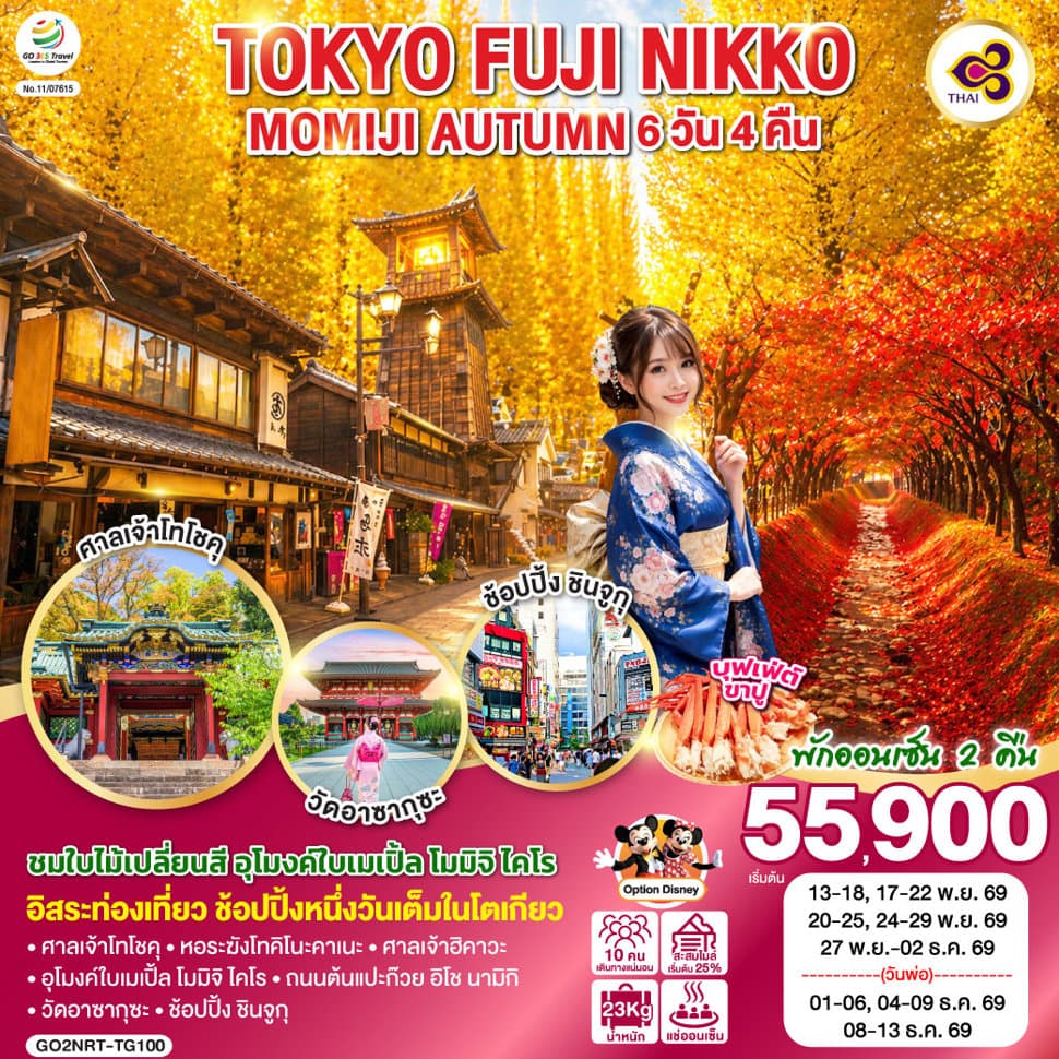 TOKYO FUJI NIKKO MOMIJI AUTUMN 6D 4N  โดยสายการบินไทย [TG] - ทัวร์ 6 วัน 4 คืน
