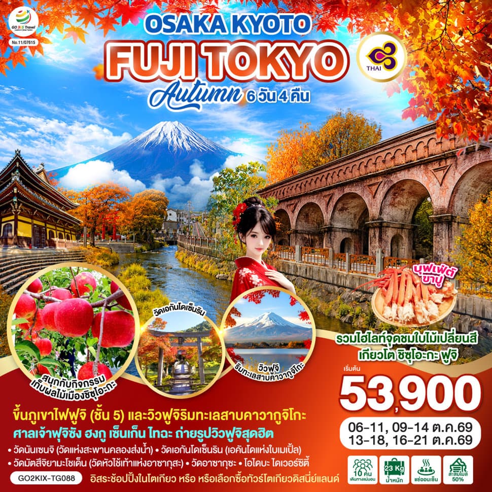 OSAKA KYOTO FUJI TOKYO  AUTUMN FRUIT PARK  6D 4N โดยสายการบินไทย [TG] - ทัวร์ 6 วัน 4 คืน