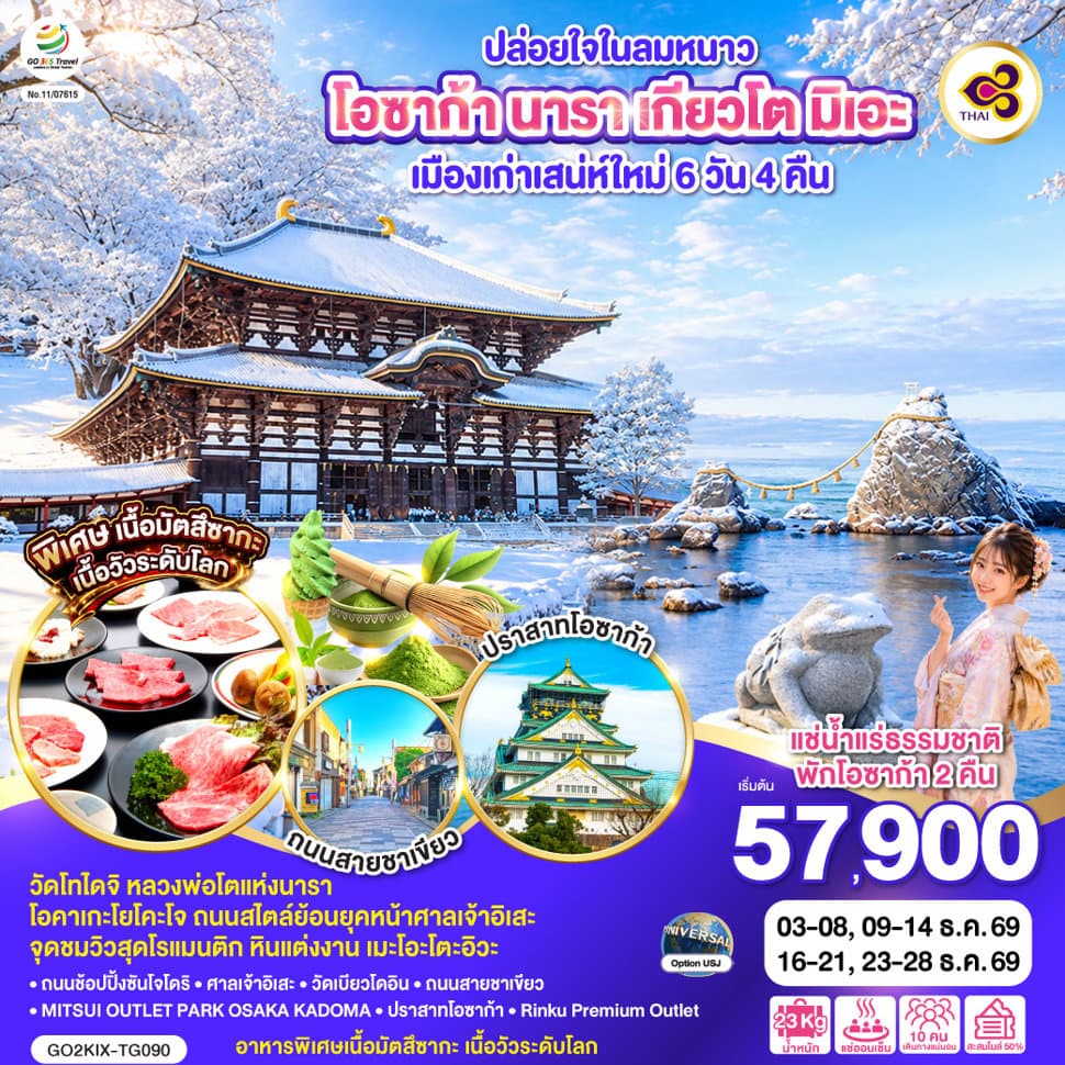ปล่อยใจในลมหนาว โอซาก้า นารา เกียวโต มิเอะ เมืองเก่าเสน่ห์ใหม่ 6 วัน 4 คืน โดยสายการบินไทย [TG] - ทัวร์ 6 วัน 4 คืน